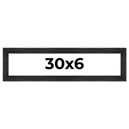 30x6 Frame Black Rustic Barnwood Solid Wood Picture Frame | 1.5 Inch Moulding Width | Includes UV