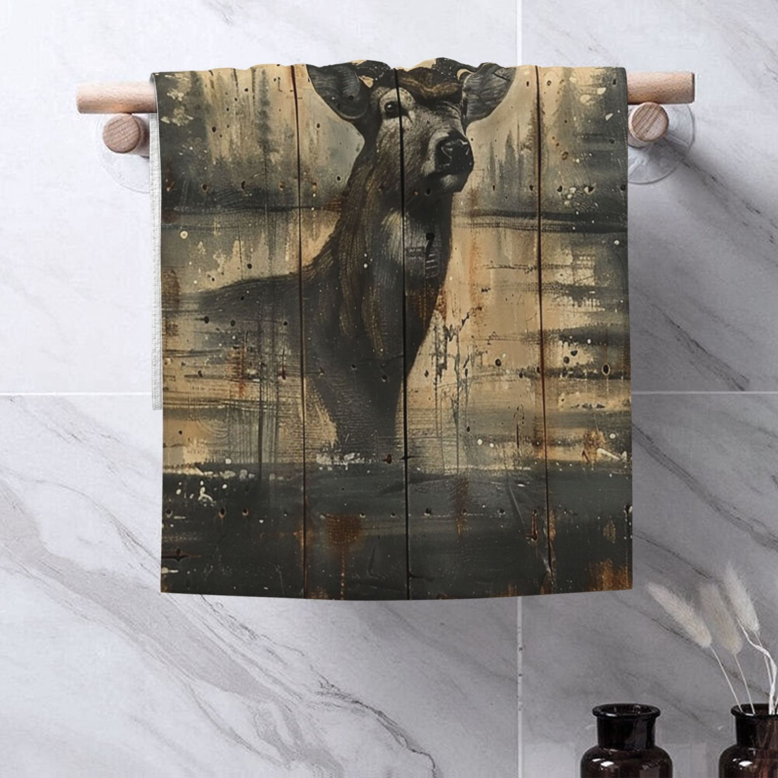 Deer Vintage Camo Art Black 27.5" x 16" Ultra Soft Hand Towel, Face Wash Cloth for Bathroom, Gym, Travel, Pool