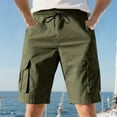 thumbnail image 2 of VEKDONE Twill Shorts for Men Summer Stretch Drawstring Cargo Shorts Big and Tall Solid Color Loose Fit Lounge Shorts Multi Pockets Lightweight Breathable Shorts Army Green XXXL, 2 of 7