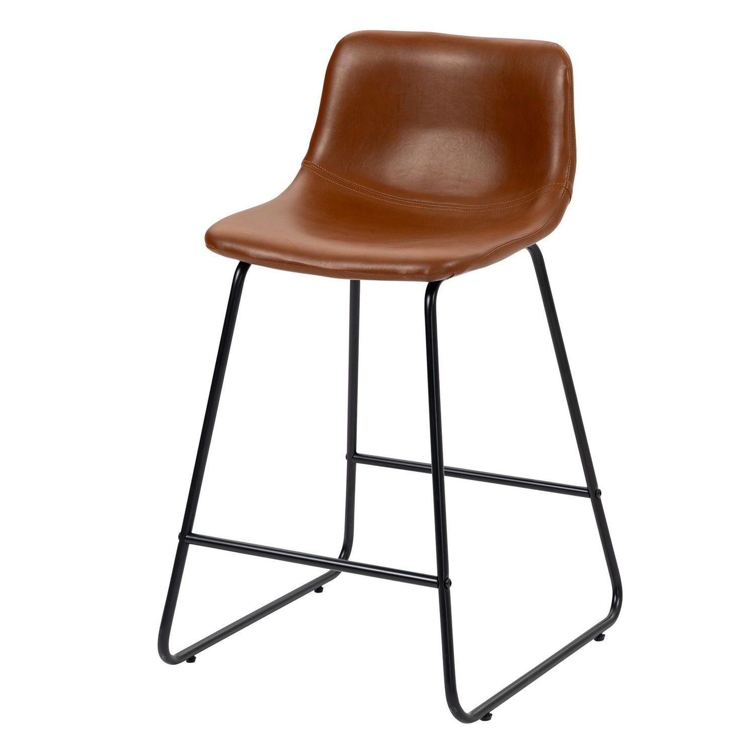 Hometrends Counter Height Stool with PU Seat, Dark Brown Seat and Black Steel Frame for Indoor, Hometrends Counter Stools