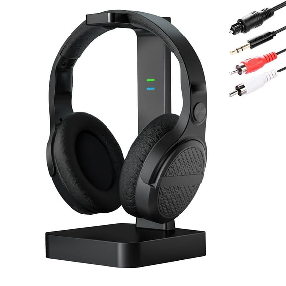 ANSTEN Auriculares inalámbricos para ver televisión con base de carga de transmisor RF RCA óptico digital de 2,4 GHz, auriculares sobre la oreja con 3 modos de audio, alcance inalámbrico de 197 pies,
