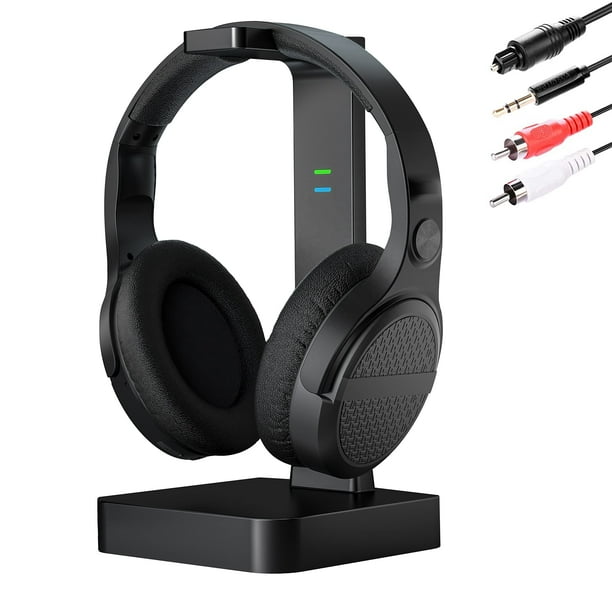 ANSTEN Auriculares inalámbricos para ver televisión con base de carga de transmisor RF RCA óptico digital de 2,4 GHz, auriculares sobre la oreja con 3 modos de audio, alcance inalámbrico de 197 pies,