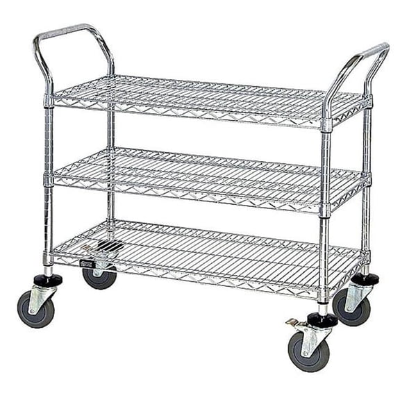 Stainless Steel Utility Cart, 2 Wire & 1 Solid Shelf - 18 x 42 x 37.5 in.