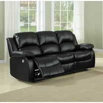 Modern Black Leather Double Reclining Sofa 83" for Living Room - Solid Wood Frame