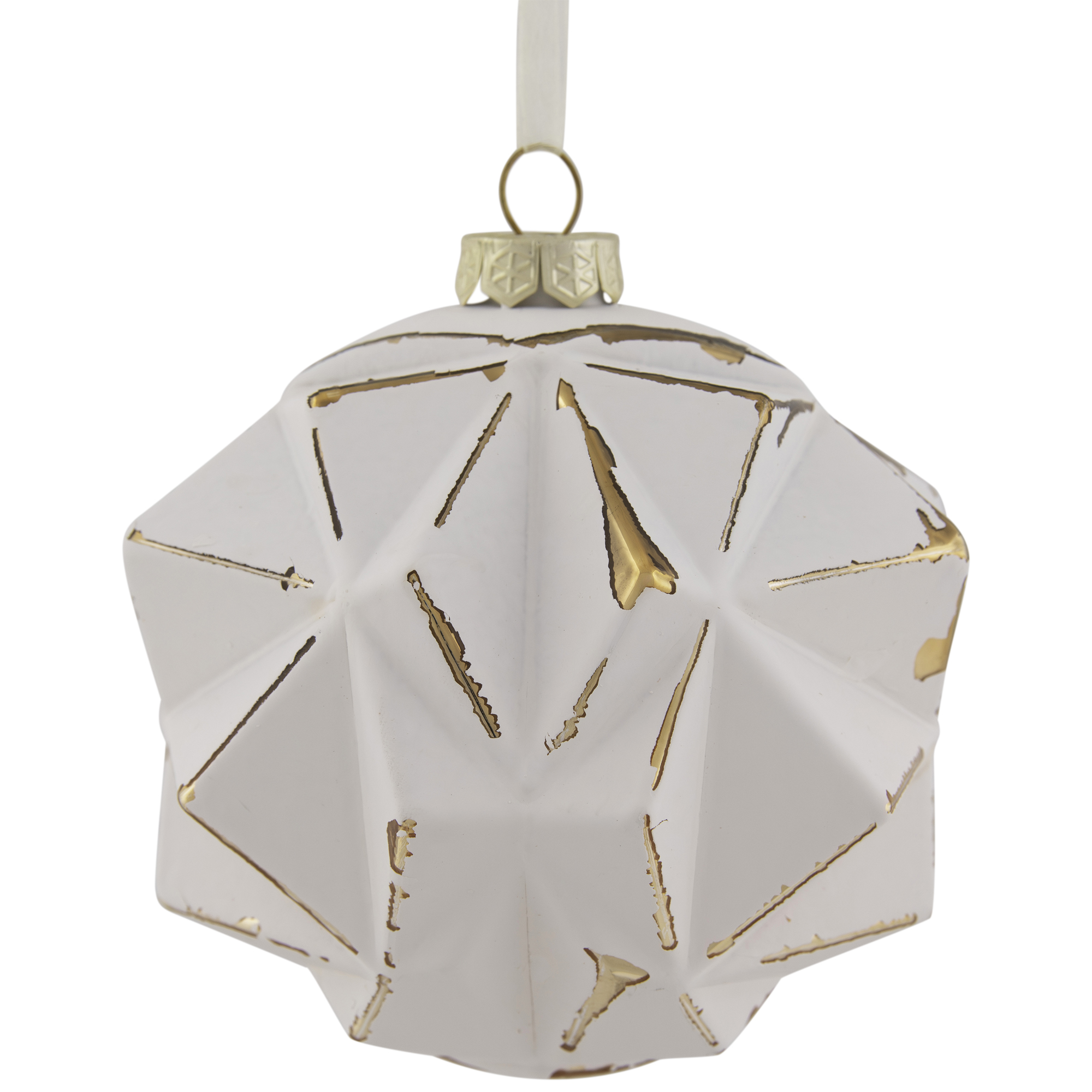Pink and Gold Round Geometric Glass Christmas Ornament 4 (100mm)