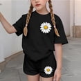 thumbnail image 5 of Amidoa Girls Summer 2 Piece Outfits Cute Floral Short Sleeve and Casual Shorts Kids Clothing Black Size 4T, 5 of 8