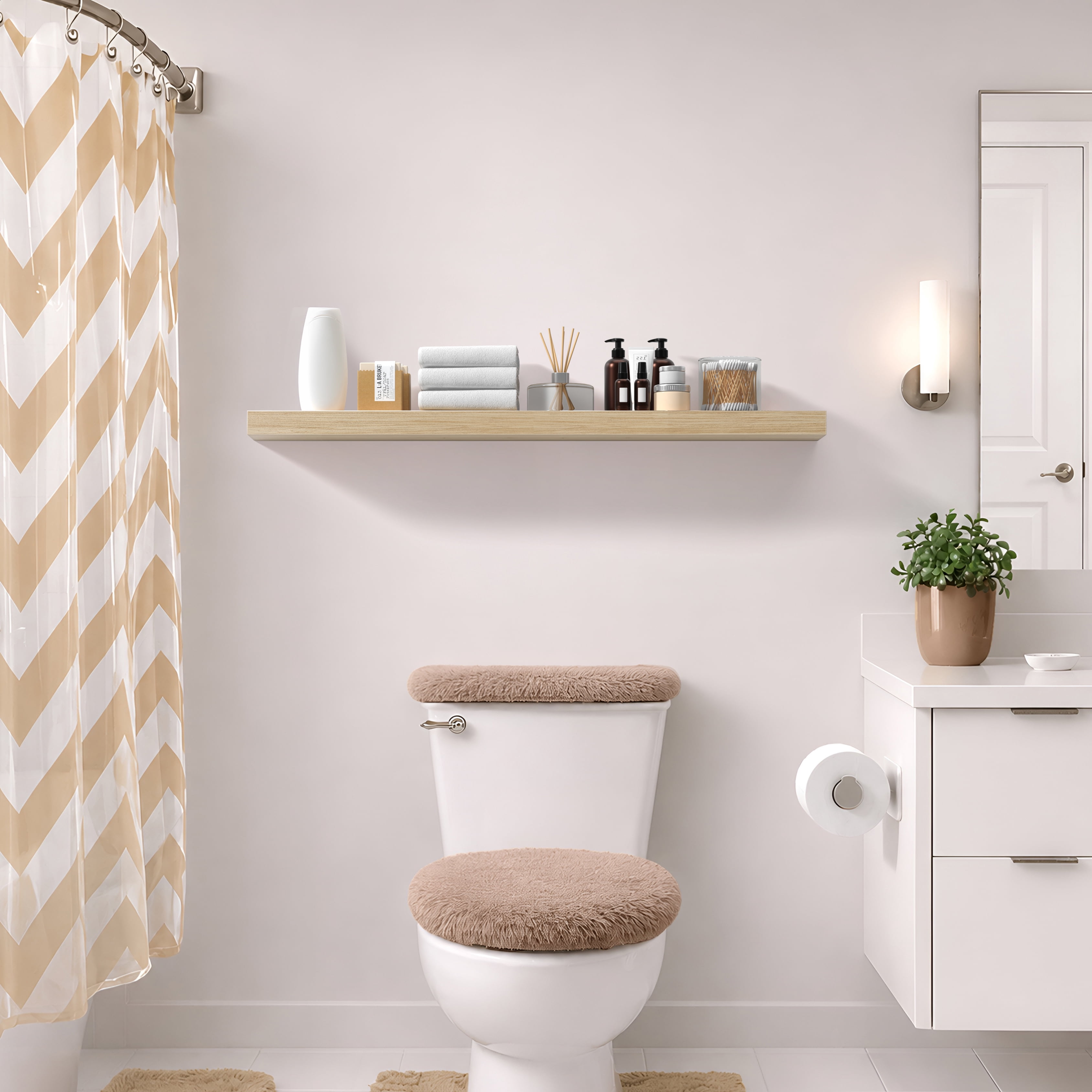 Sorbus 55" Floating Wall Shelf, Maplewood, Invisible Brackets, Bathroom, Bedroom & Home Decor