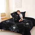 thumbnail image 4 of Homewish Gothic Halloween Skull Queen Comforter Set,Vintage Damask Pattern Comforter Sets Queen,Black Silver,Black Reversible,3pcs,1 Comforter and 2 Pillowcases, 4 of 7