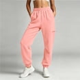 thumbnail image 2 of Women's Solid Color Jogger Pants, Elastic Drawstring Waist Casual Long Trousers with Dual Side Pockets, Comfort Loose Fit Bottoms for Sports and Daily Wear Pink L(L), 2 of 7