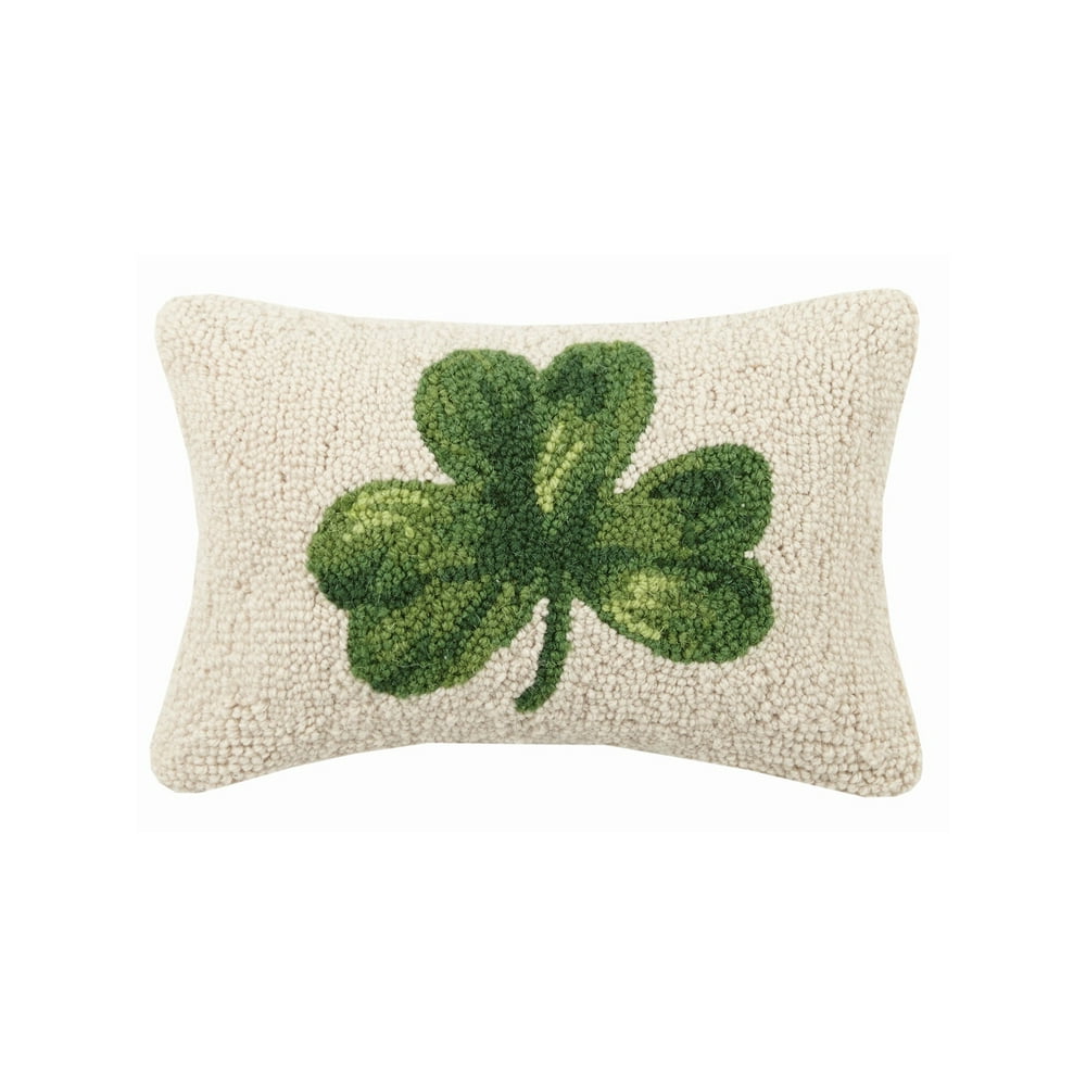 Peking Handicraft Irish Green Shamrock Clover Hooked Wool Pillow 8” x 12”