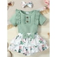 thumbnail image 3 of Bagilaanoe 2pcs Newborn Baby Girl Short Pants Set Short Sleeve Ruffle Romper Tops + Floral Shorts + Headband 3M 6M 9M 12M 18M Infant Casual Summer Outfits, 3 of 9