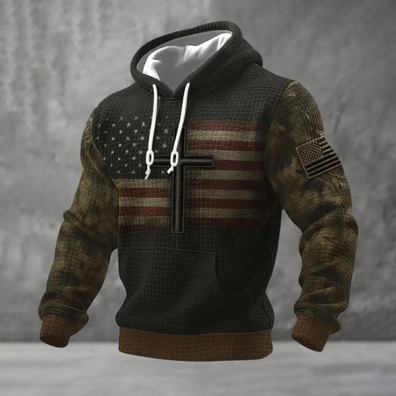 Men's Retro American 250th Hoodie USA 250th Anniversary Shirt Anniversary Flag Print Waffle Hoodie for Men