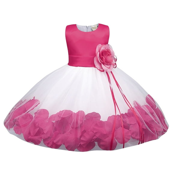 Otqutp Fashion Baby Girls Dresses Girls Sleeveless Flower Prints Princess Dress Party Dresses Show Dress Holiday Midi Dresses for 0-24 Months(Hot Pink,9-12 Months)