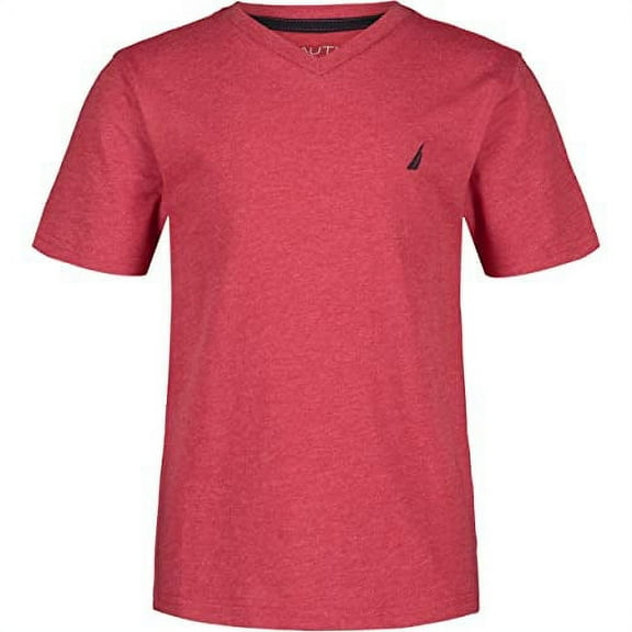 Nautica CARMINE HEATHER Big Boys' Short Sleeve Channel V-Neck T-Shirt, US 8