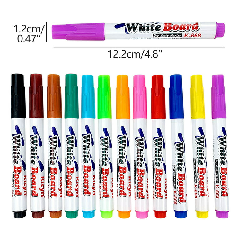 Wovilon Clearance Magnetic Dry Wipe Pens Dry Erase Markers with Eraser Cap Low Odor Fine Tip Whiteboard Pens Pack of 12 Colors, Size: 12.2