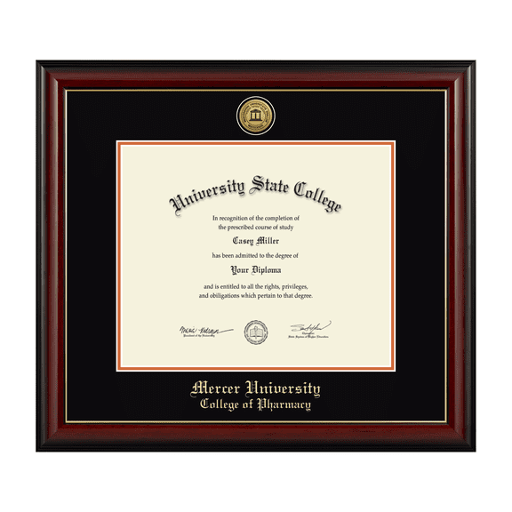 Framerly - Mercer Pharmacy Diploma Frame with Black and Orange Mat