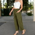 thumbnail image 7 of Women's Wide-Leg Elastic Waist Pants with Side Pockets - Large, Olive Green, 7 of 7