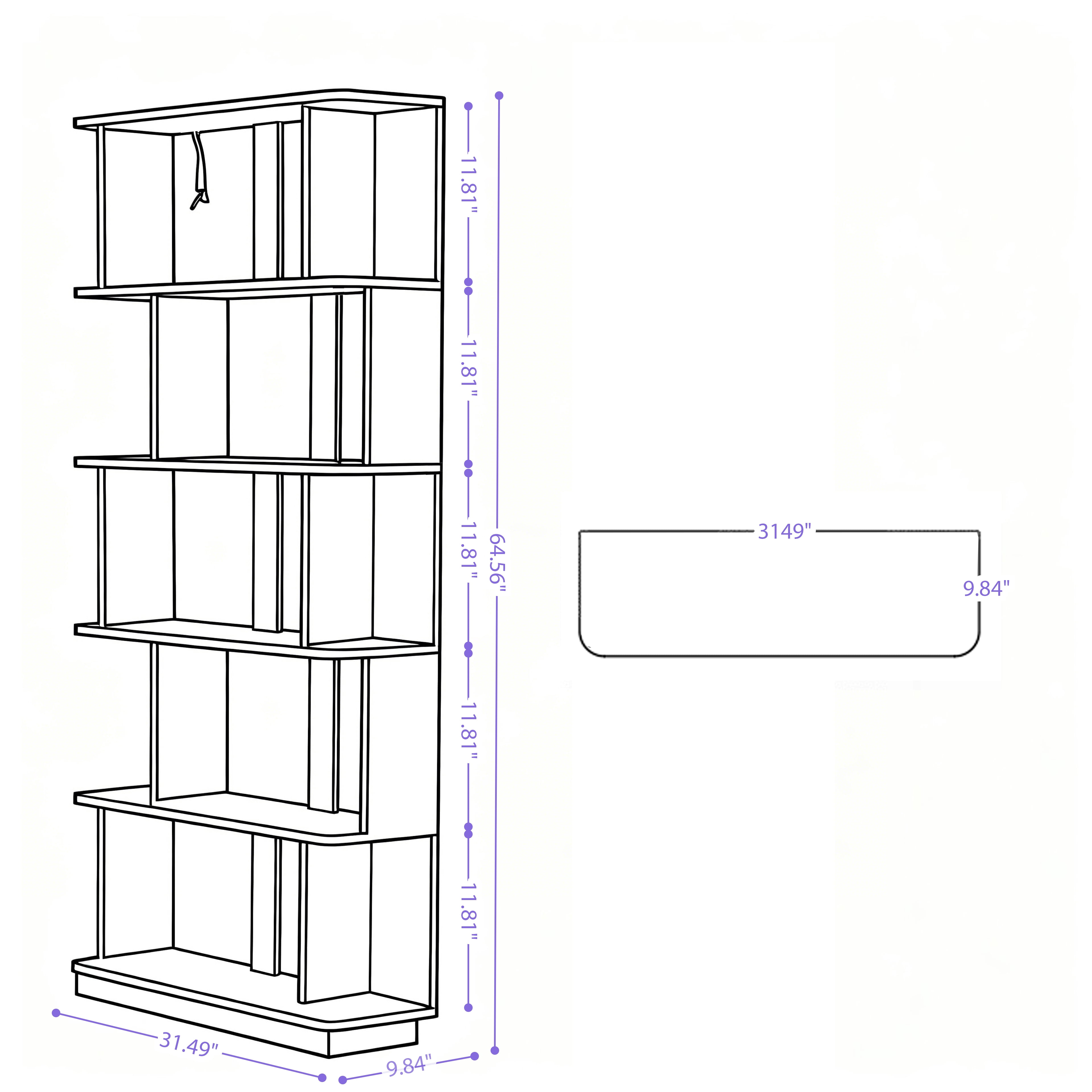 31.5" L x 64.56" H Free Combination Bookshelf Modern 5-Tier Open Storage Bookcase MDF Wood Display Shelving for Living Room Home Office Bedroom Decor Organizer, Media Storage Shelves, Red