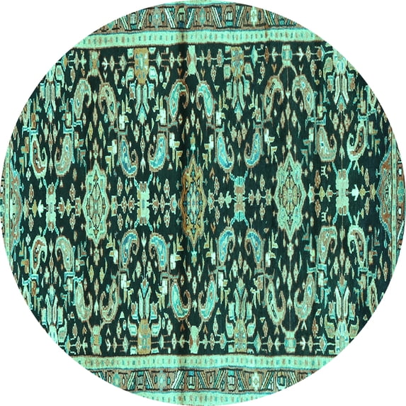 Ahgly Company Machine Washable Indoor Round Animal Turquoise Blue Traditional Area Rugs, 5' Round