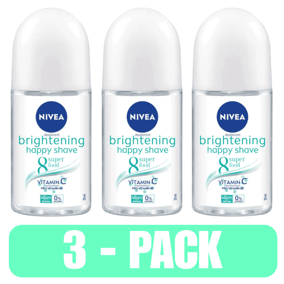 Nivea Brightening Happy Shave 8 Superfood Roll-On Deodorant, 1.7oz (Pack of 3)