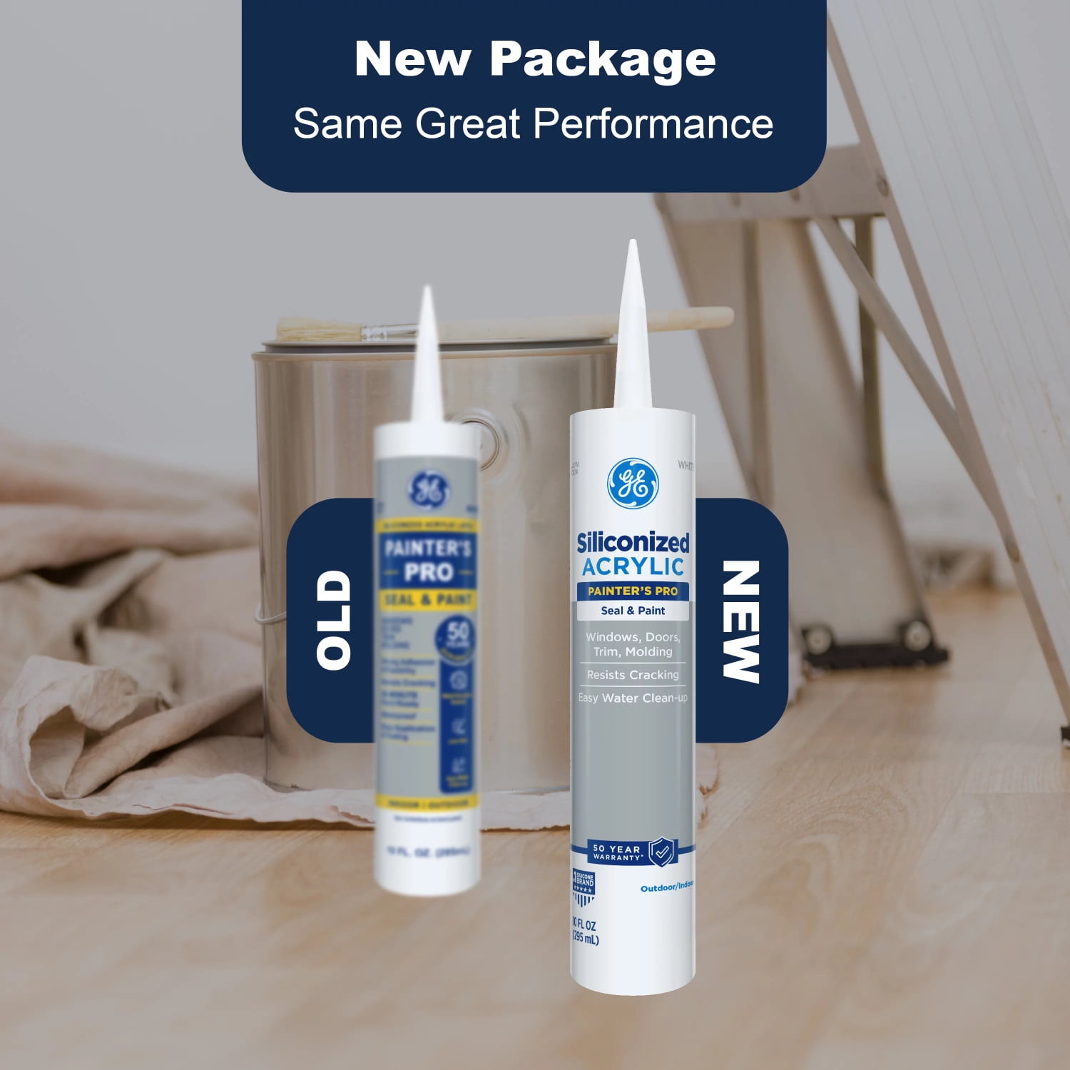 GE Siliconized Acrylic Painters Pro Sealant Seal & Paint, Pack of 1, Clear 10 fl oz Cartridge