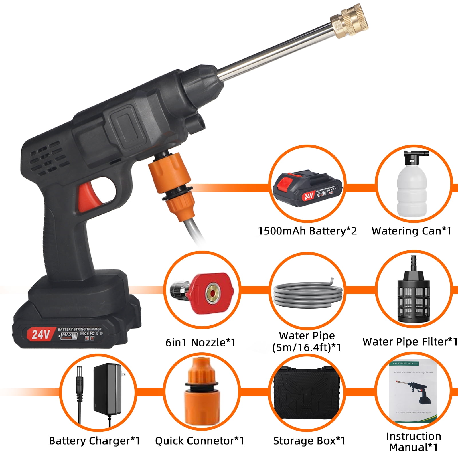 Paddsun Cordless Electric High Pressure Water Spray Car Gun Portable Washer Cleaner Yard