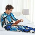 thumbnail image 6 of Sikiie Blue and White Butterflies Mens Pajama Set, Soft Warm Long Sleeve Sleepwear, Cozy Button-Down Pjs for Men-Small, 6 of 7