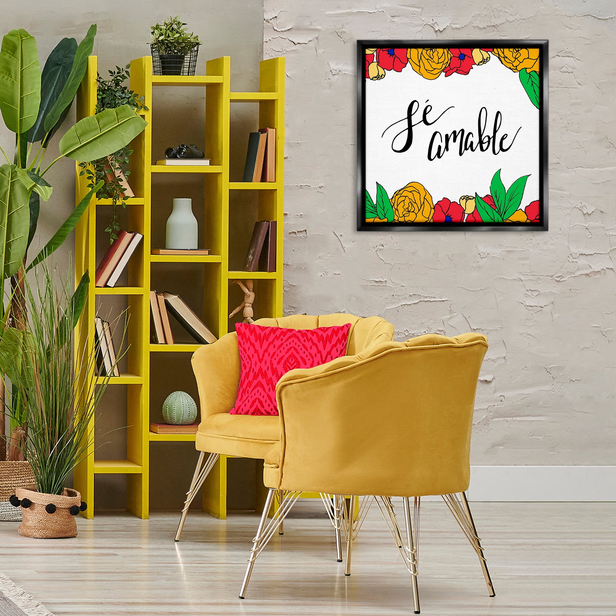 Stupell Industries Sé Amable Florales Tropicales Inspirational Quotes & Sayings Painting Black Floater Framed Art Print Wall Art, 25 x 25