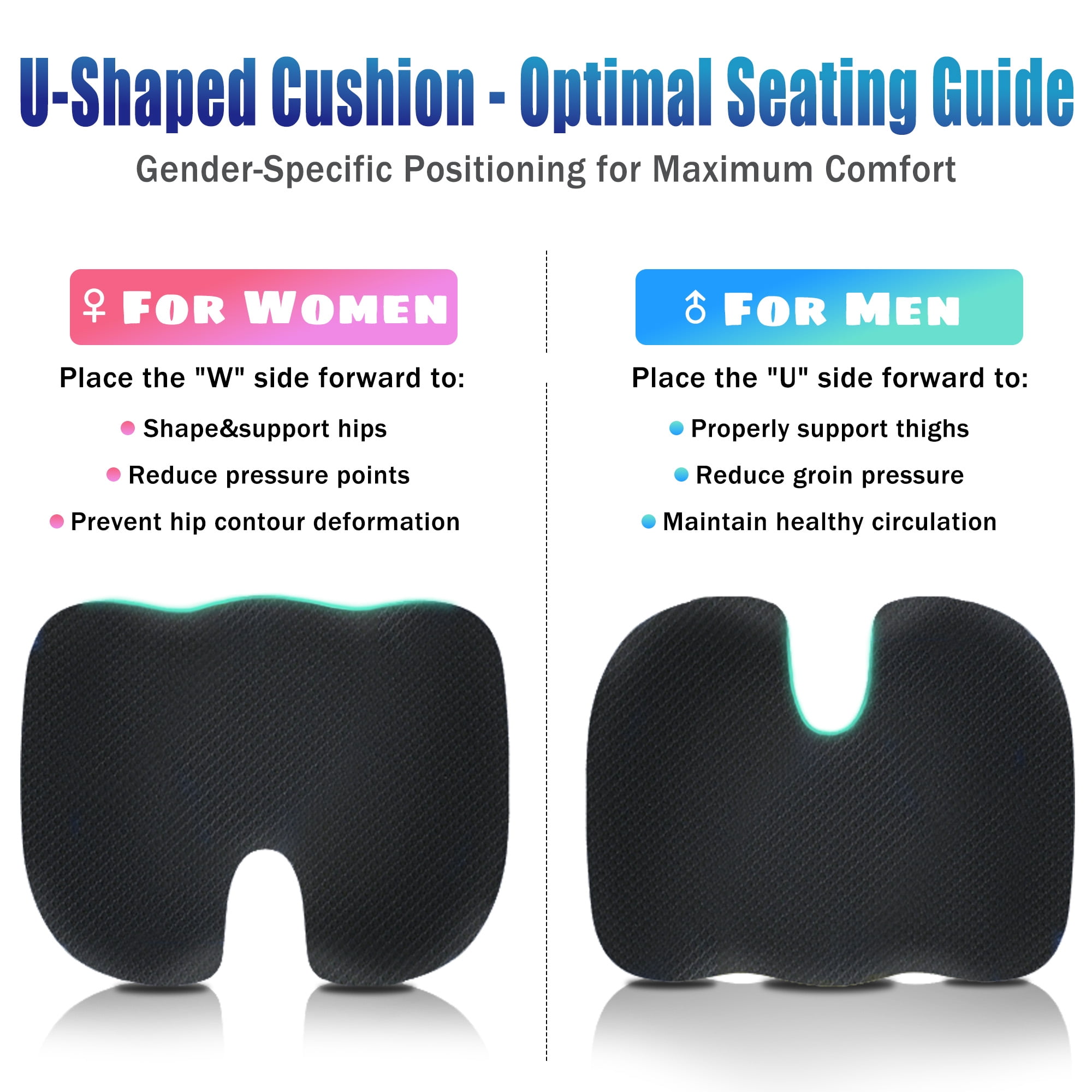 Comopio Memory Foam Seat Cushion for Sciatica, Coccyx & Tailbone Pain Relief, Orthopedic Chair Pillow for Office, Car, Wheelchair & Airplane, Non-Slip Extra Large Premium Support for Desk Chair