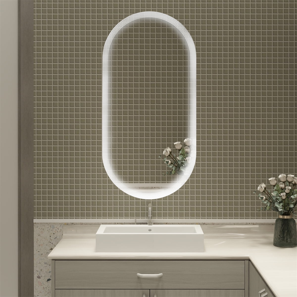 LED Bathroom Vanity Mirror, Wall Mounted Smart Mirror Dimming Lighted