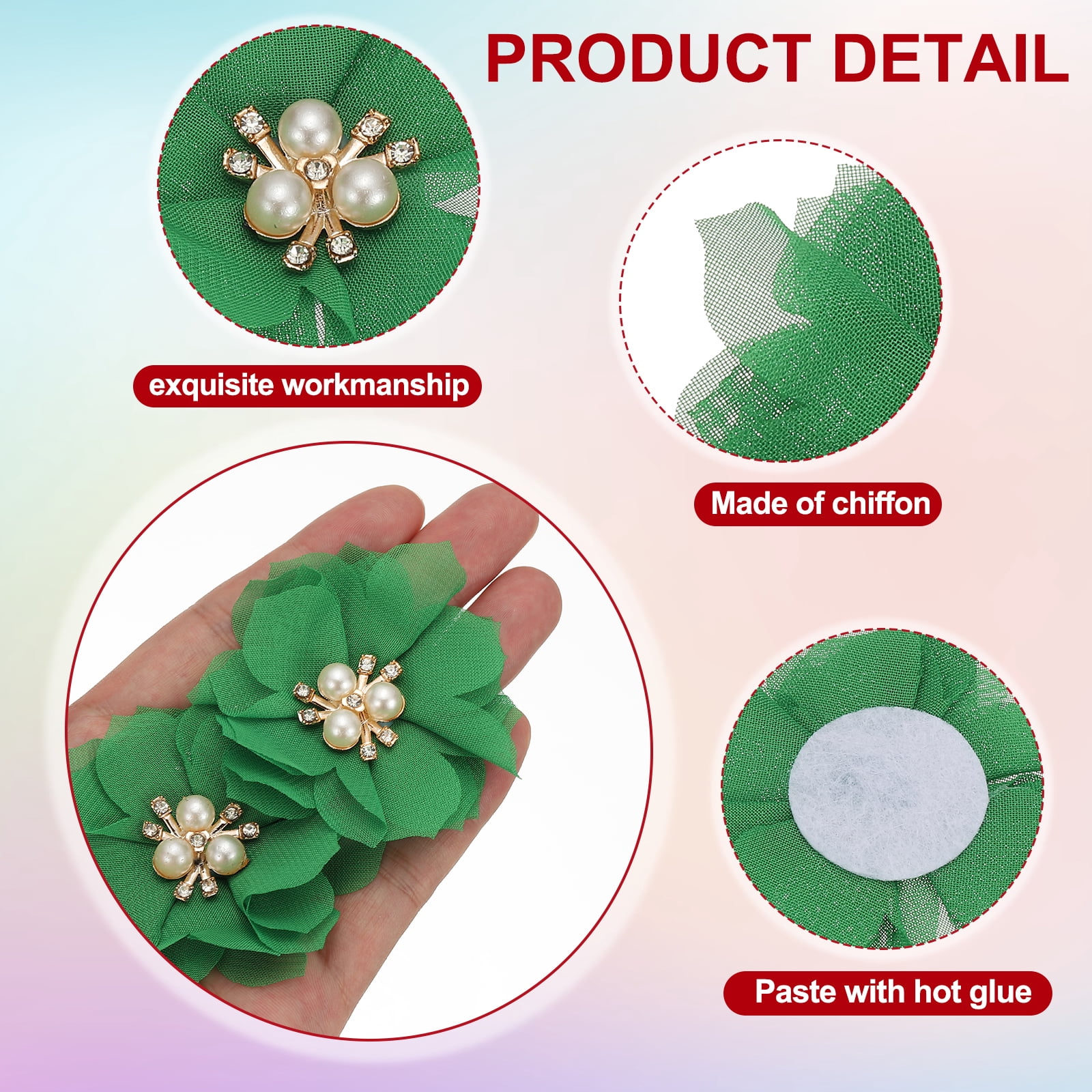 Unique Bargains Rhinestone Pearl Chiffon Flower Embellishments Green