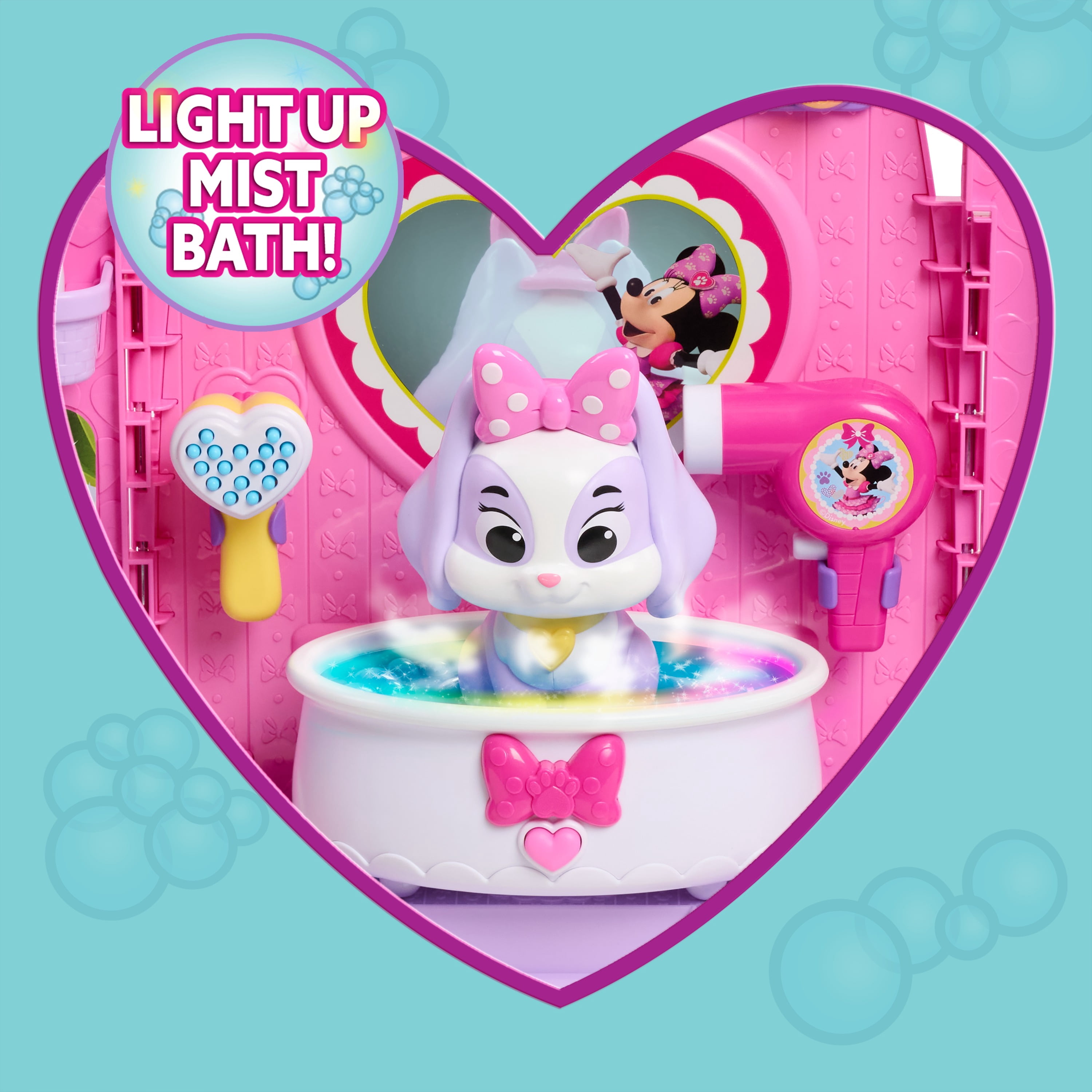 Disney Jr. Minnie Mouse Groom & Go Pet Salon Playset with Lights, Sounds, Role-Play Toy with 16 Accessories, and Cream Puff Figure, Ages 3 and up