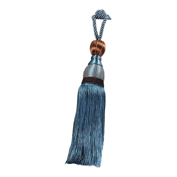 Lssam Blue Tassel Curtain Tiebacks and Holdbacks Set, Braided Buckle Drapery Fastener with Decorative Ball Tassels for Window Curtains, 1 Piece Pack