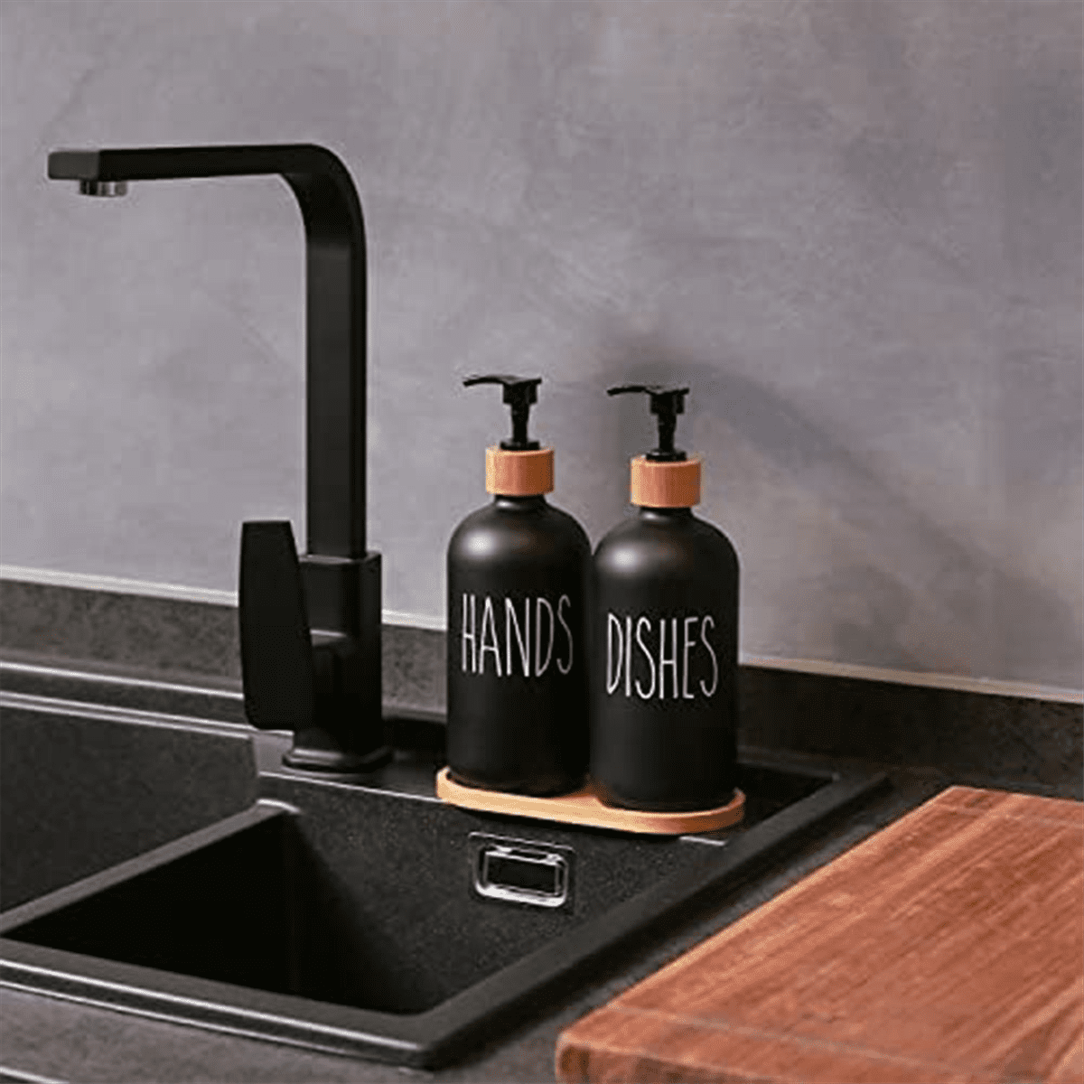 Glass Soap Dispenser Set, Contains Glass Hand Soap Dispenser and Glass Dish Soap Dispenser. Matte Black Soap Dispenser