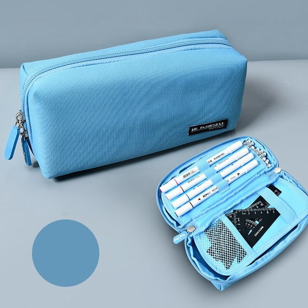 Estuche de lápices simple Ins, bolsa de lápices de lona de Color sólido blanco y negro, bolsa de almacenamiento de papelería de alta capacidad, suministro escolar para estudiantes