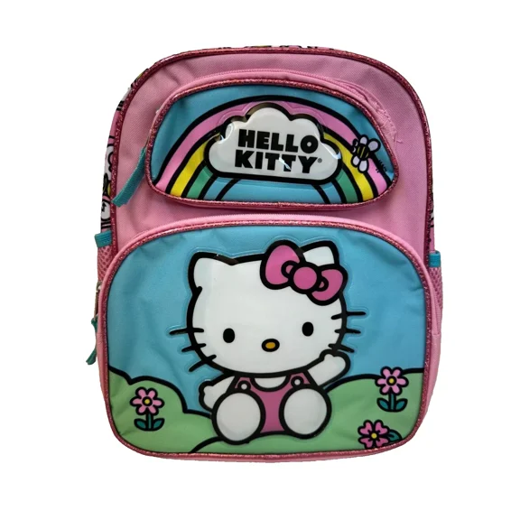 Sanrio Hello Kitty Rainbow 12" Toddler Pink School Backpack With 2 Mesh Pockets