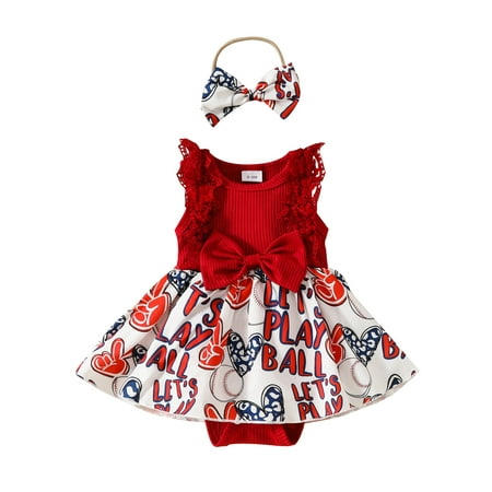 

Jendukie Baby Girl 0-3 Months 3-6 Months 6-9 Months 9-12 Months 12-18 Months Summer Jumpsuit 4th of July Letter Print Ruffle Romper Dress and Headband Set Cute Fashion Clothes Outfits