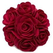 Fennco Styles Multi Rose Motifs Felt 15-inch Round Decorative Throw Pillow (Red, Case Only)