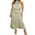 thumbnail image 1 of Robe Maxi en Satin pour Femmes Élégante Sans Manches Col Montant Bal Fête Mariage Invité Longue Formelle, 1 of 7