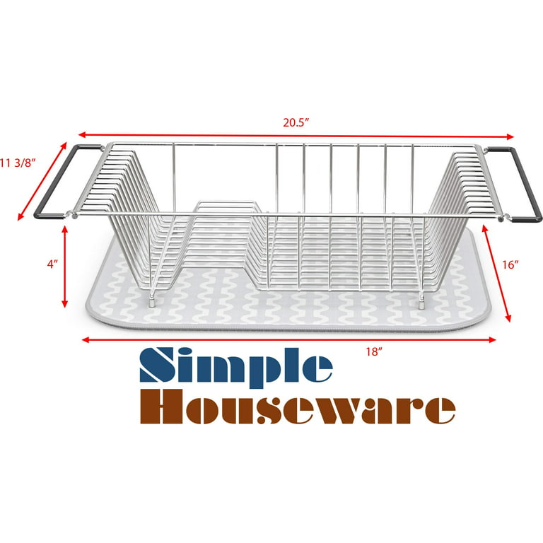 Simple Houseware Collapsible Dish Drying Rack w/ Dish Mat, Chrome 