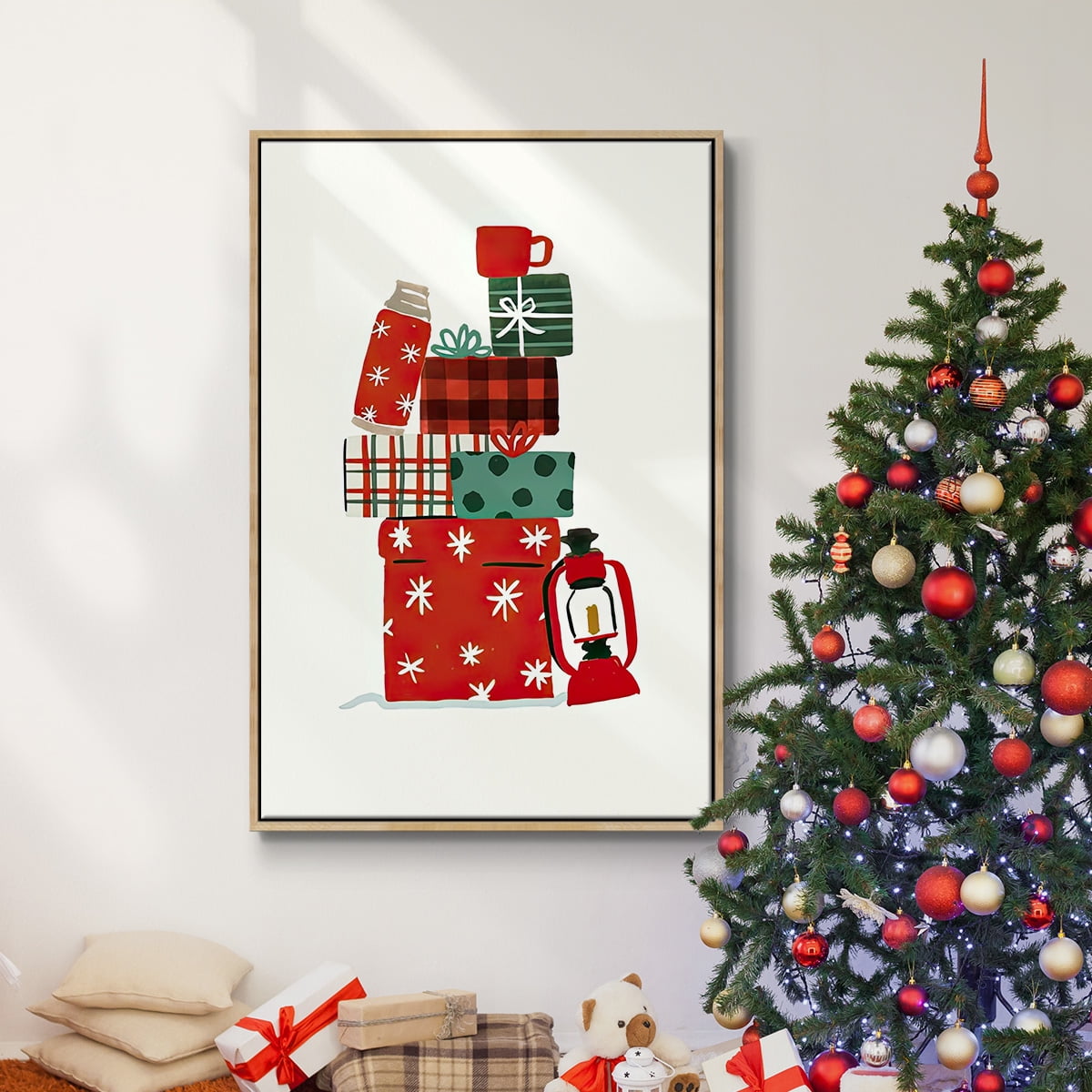 Going to Grandmas Collection B - Framed Gallery Wrapped Holiday Canvas - 25 x 37 - Natural Wood Frame