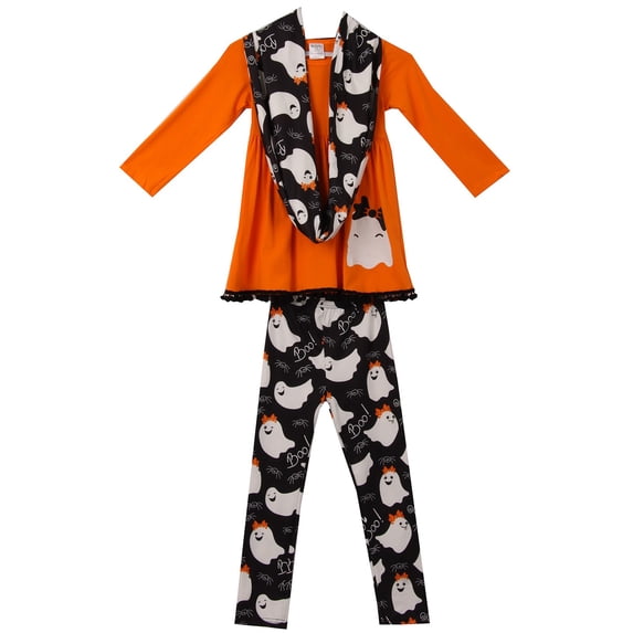 Toddler Girls 3 Pieces Set Halloween Outfit Long Sleeve Top Pants Scarf ClothingOrange 2T XS (P400483P)