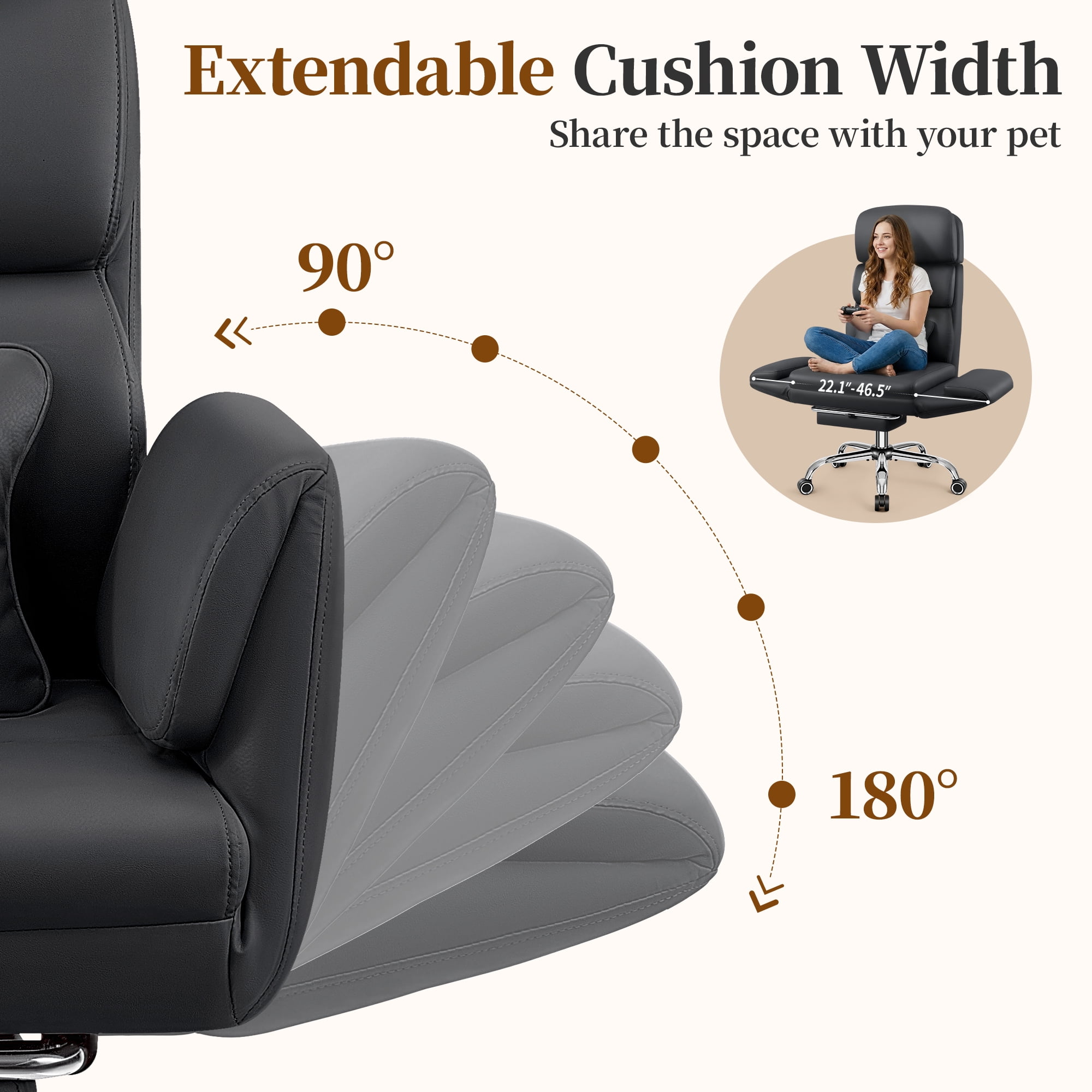 COOLHUT Big and Tall Office Chair 500LBS, Wide Seat Executive Office Desk Chair with Adjuatable Armrests and Headrest, PU Leather Hight Back Computer Chair with Footrest and Lumbar Suppor, Black