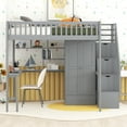 thumbnail image 3 of Churanty Full Size Loft Bed with Wardrobe and Built-in Desk, Solid Wood High Staircase Loft Bed Frame with Storage Bookshelf for Kids,Gray, 3 of 12