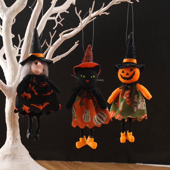 Travelwant 3Packs Halloween Plush Dolls, Halloween Hanging Decoration Pumpkin Plush Dwarf Doll Trick Pendant Plush Toys for Indoor Outdoor Background Party