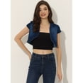 thumbnail image 3 of Cárdigan De Mezclilla Corto Casual Para Mujer Chaqueta De Mezclilla Con Manga Casquillo Y Corte Entallado Azul oscuro L, 3 of 6