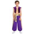thumbnail image 4 of renvena Boys Prince Outfits Medieval Partywear Open Front Vest Waistcoat with Harem Pants Purple 14, 4 of 7