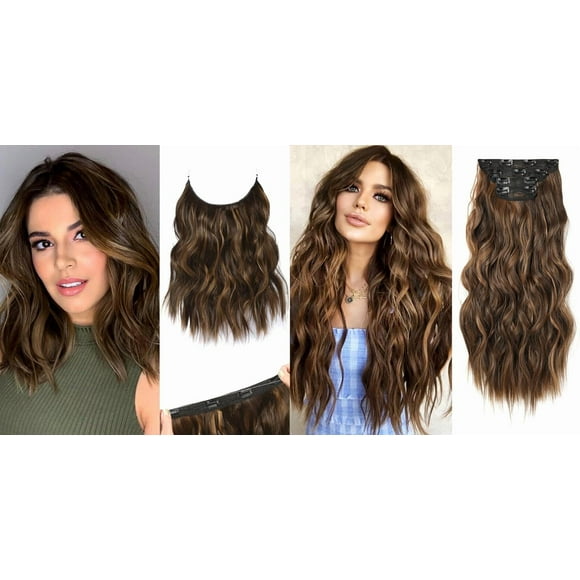 Invisible Wire Hair Extensions with Thinner Softer Lace Weft 4PCS Clip in Hair Extensions HE001 Natural Soft Synthetic Hairpieces