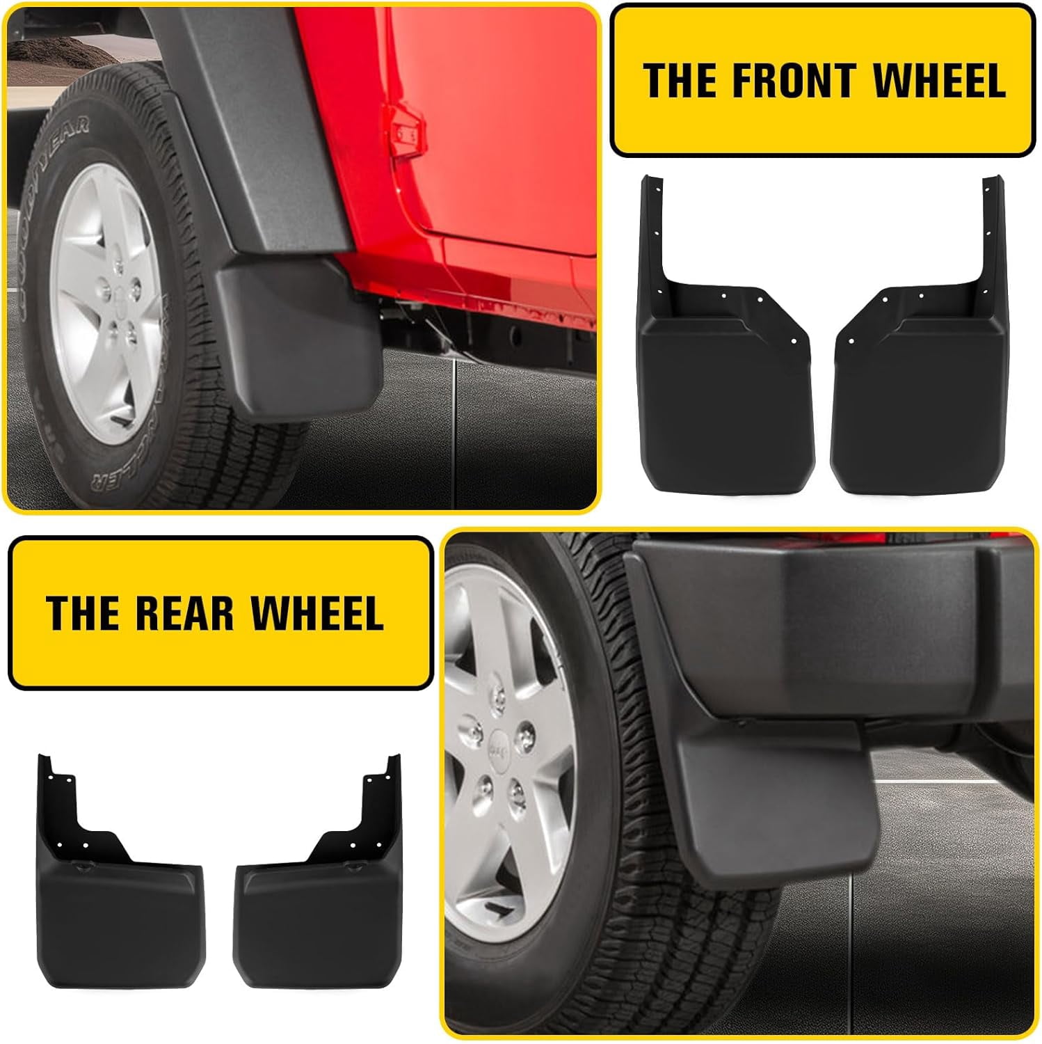 Heavy Duty Mud Flaps for  Wrangler JK 2007-2018 - Black Splash Guards Set with Hardware