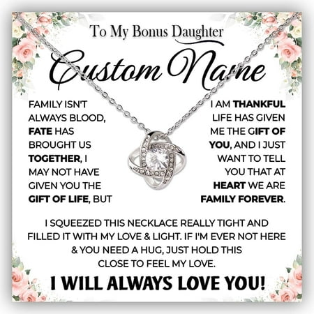 To My Bonus Daughter Necklace Name, Unbiological Step Daughters Necklaces, Stepdaughter Necklace From Stepmom, Birthday Bonus Daughter, Stepdaughter From Step Dad #1029, White Love Knot Necklace